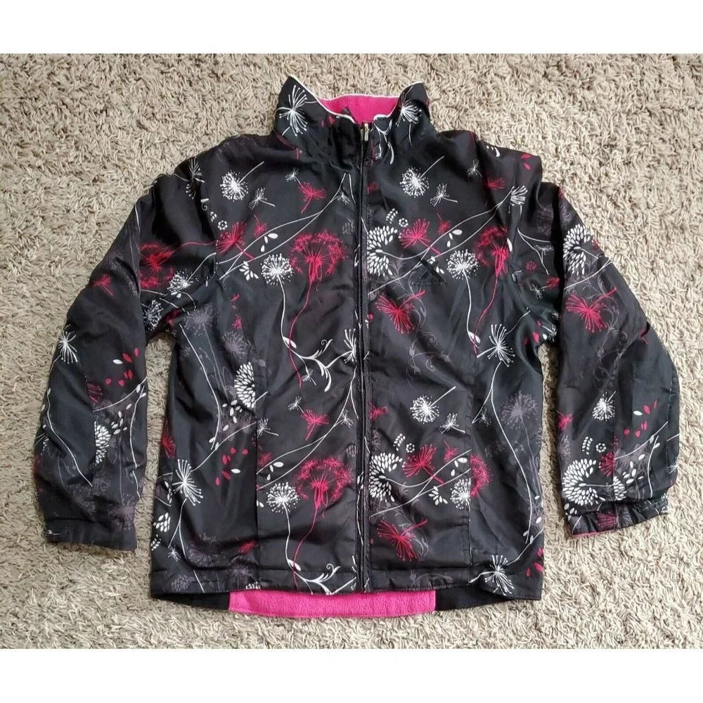 Zero Xposure Girls Size M Reversible Pink Black Jacket‎ Fleece Lightweight 10-12